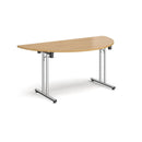 Semi Circular Folding Leg Table With Straight Foot Rails - Oak - NWOF