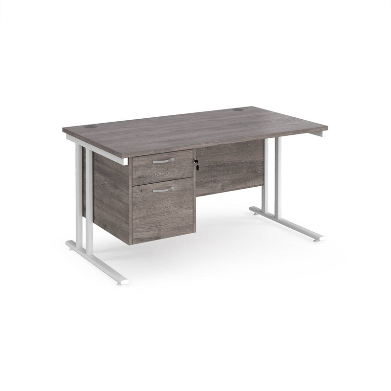 Maestro 25 Straight Desk 800mm Deep With Fixed 2 Drawer Pedestal & Cantilever Leg - NWOF