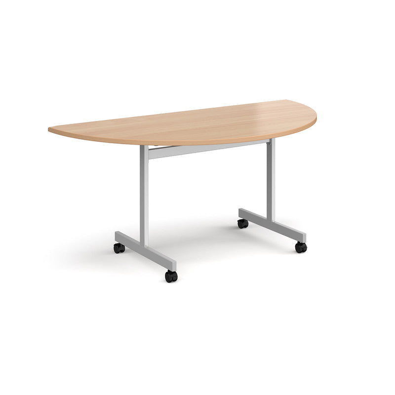 Semi Circular Fliptop Meeting Table With Silver Frame - Beech - NWOF