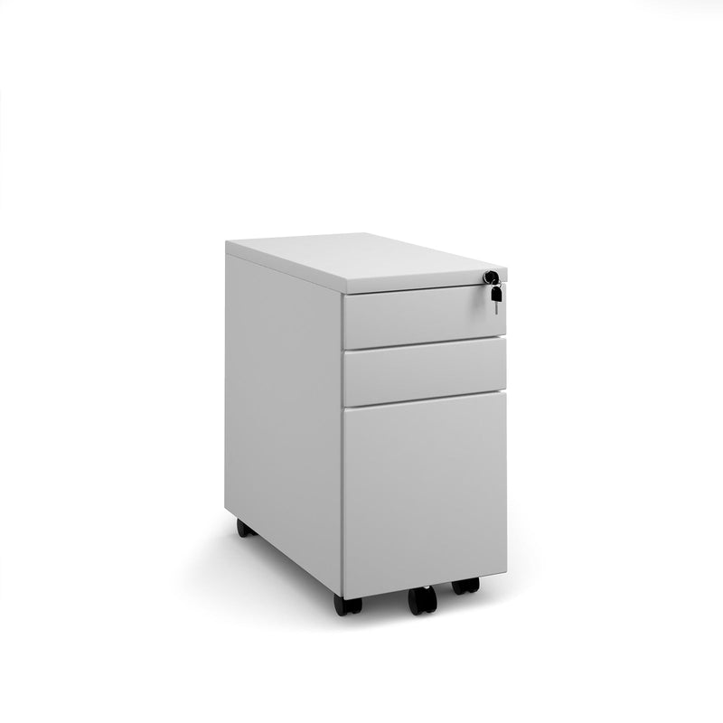 Steel 3 Drawer Narrow Mobile Pedestal - White - NWOF