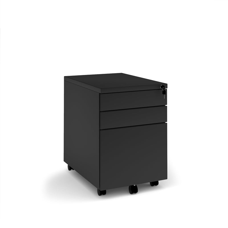 Steel 3 Drawer Wide Mobile Pedestal - Black - NWOF