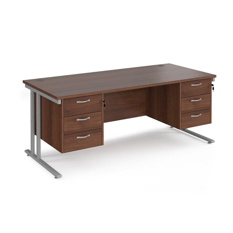 Maestro 25 Straight Desk 800mm Deep With Two Fixed 3 Drawer Pedestals - Cantilever Leg - NWOF