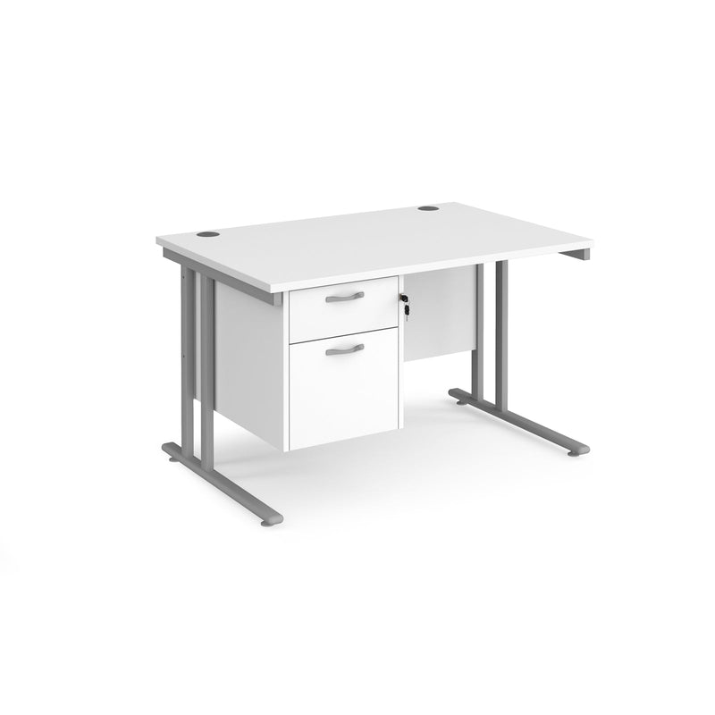 Maestro 25 Straight Desk 800mm Deep With Fixed 2 Drawer Pedestal & Cantilever Leg - NWOF