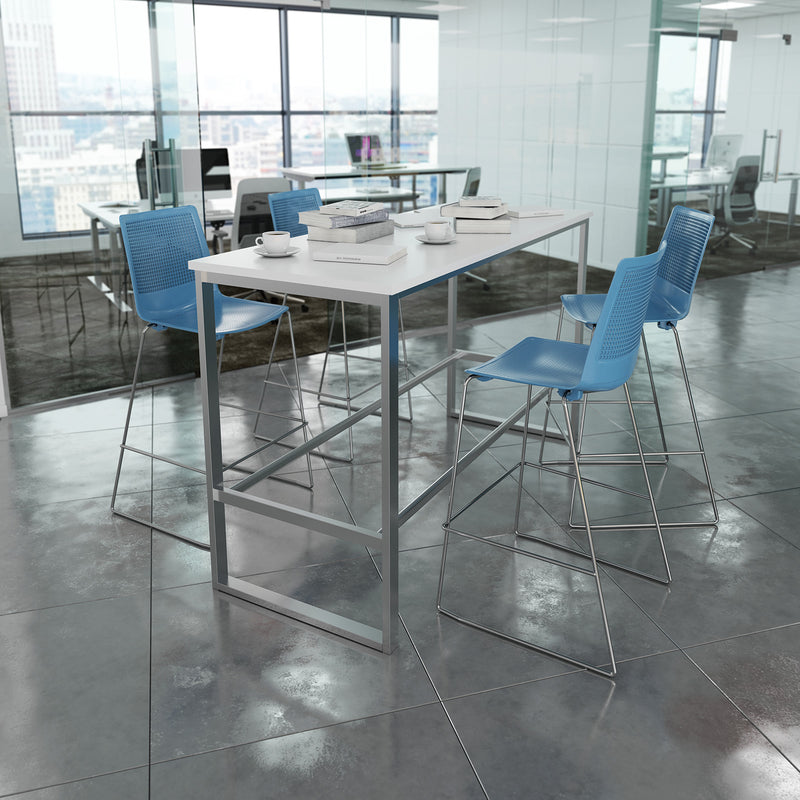 Harmony Multi-Purpose Stool With Chrome Sled Frame - Blue - NWOF