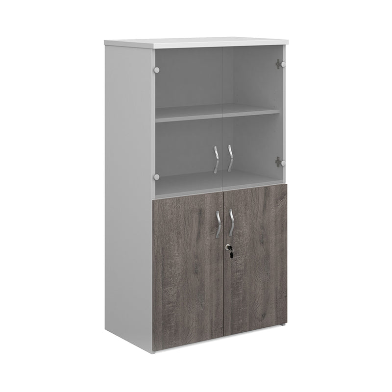 Duo Combination Unit With Glass Upper Doors - White/Grey Oak - NWOF