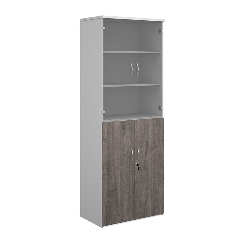 Duo Combination Unit With Glass Upper Doors - White/Grey Oak - NWOF