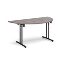Semi Circular Folding Leg Table With Straight Foot Rails - Grey Oak - NWOF