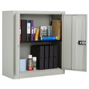 Front view of TC Bisley Steel Contract Cupboard in Goose Grey, showing sturdy steel construction and secure locking mechanism.
