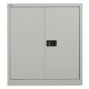Steel contract cupboard in goose grey by TC, featuring a sturdy Bisley design with a front view showing doors and handles.