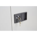 TC Bisley steel contract cupboard in goose grey with lock, featuring sturdy storage shelves and secure locking mechanism.