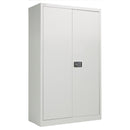 Bisley steel contract cupboard in goose grey with front view, showcasing sturdy metal construction by TC.
