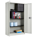 Open Bisley Steel Contract Cupboard in Goose Grey by TC, showing shelves and sturdy steel construction.