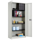 Front view of TC Bisley Steel Contract Cupboard in Goose Grey, showing sturdy construction and secure door handles.