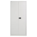 Front view of TC Bisley Steel Contract Cupboard in goose grey, showcasing durable metal construction with adjustable shelves.