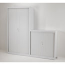 Gray TC Steel open tambour cupboard with sliding doors and sleek design, perfect for modern storage solutions.