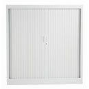 White TC Steel Open Tambour Cupboard with sliding doors and sleek design, shown from the front.