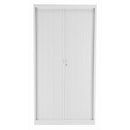 White TC Steel Open Tambour Cupboard with sleek front design, showcasing modern storage solution for home or office use.