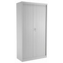White TC Steel open tambour cupboard with sleek design, featuring a front-facing tambour door and modern storage solution.
