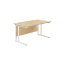 TC Office twin upright rectangular desk in maple with 800mm depth, featuring a spacious workspace and sturdy construction.