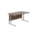 TC Office twin upright rectangular desk in walnut finish, 800mm deep, with a spacious work surface and sturdy construction.