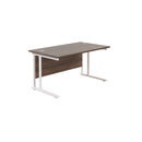 TC Office twin upright rectangular desk in walnut finish, 800mm deep, with a spacious work surface and sturdy design.