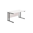 White TC Office Twin Upright Rectangular Desk with 800mm depth, featuring a sleek, modern design for office workspace.