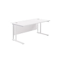 White TC Office Twin Upright Rectangular Desk with 800mm depth, featuring a spacious surface ideal for office use.