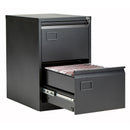 Black Bisley Contract Steel Filing Cabinet by TC, side view showing open filing drawers and sturdy construction.