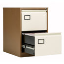 TC Bisley Contract steel filing cabinet with two drawers in coffee and cream finish, designed for office storage.