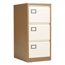 Two-drawer Bisley Contract steel filing cabinet in coffee and cream color, featuring sturdy metal construction and secure handles.