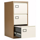 Two-drawer Bisley Contract steel filing cabinet in coffee and cream finish, designed for secure document storage.