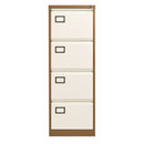 Two-drawer Bisley Contract steel filing cabinet in coffee and cream finish by TC, with metal handles and secure lock.