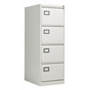 Two-drawer Bisley Contract steel filing cabinet in goose grey with metal handles, ideal for office organization.