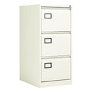 White Bisley Contract Steel Filing Cabinet by TC with three drawers and secure locking mechanism, front view.