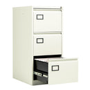 White Bisley Contract Steel Filing Cabinet by TC, side view showing open drawers for secure document storage.