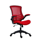 Red TC Marlos Mesh Back Office Chair with folding arms, ergonomic design and adjustable features for comfortable workspace seating.