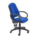 Blue TC Calypso 2 high back operator chair with adjustable headrest and lumbar support, ergonomic design for office use.