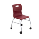 Titan Move 4-leg office chair with castors in burgundy fabric, featuring a sturdy frame and ergonomic design for comfortable seating.