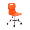 Orange Titan swivel senior chair with castors, ergonomic design, and padded seat for comfortable office seating.