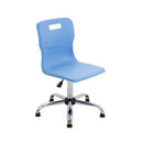 Sky blue Titan Swivel Senior Chair with adjustable height and padded armrests for comfortable seating and support.