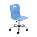 Sky blue Titan Swivel Senior Chair with castors, ergonomic design, and adjustable height for comfortable seating.